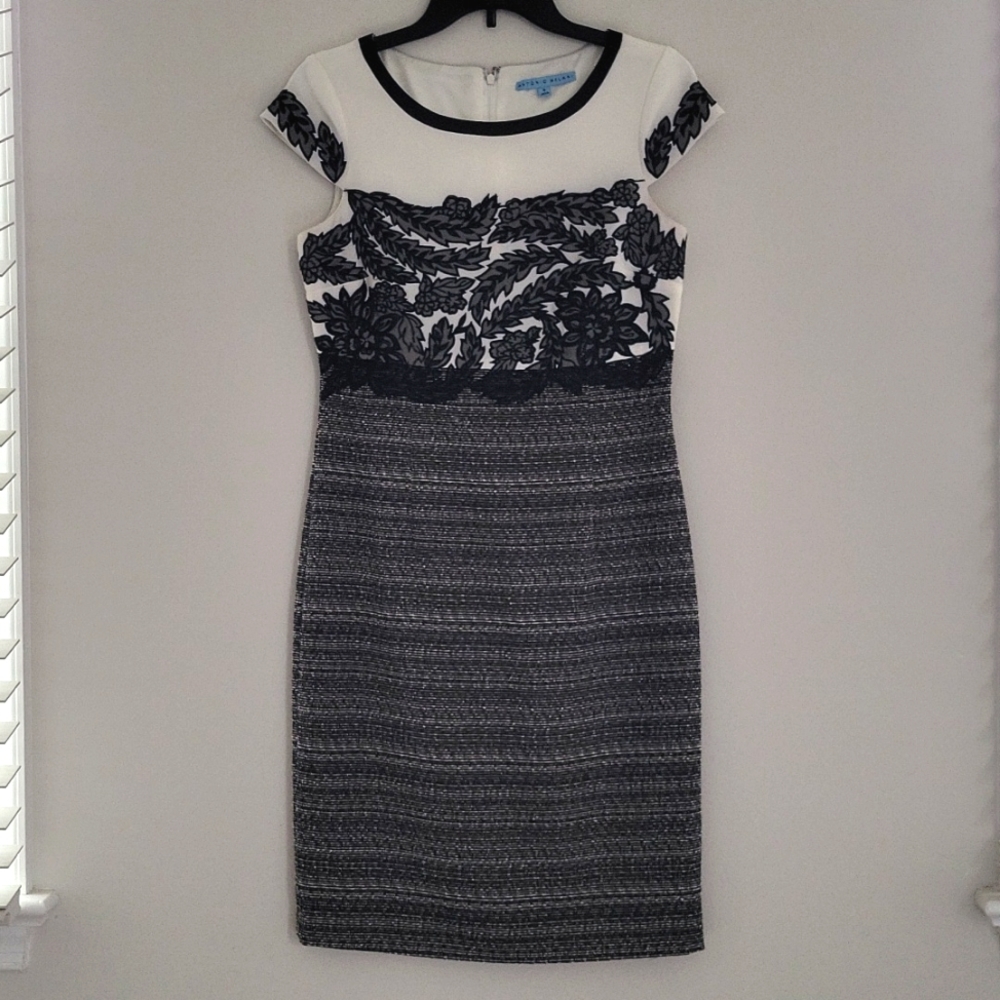 ANTONIO MELANI Embroidered Cap Sleeve Midi Pencil Dress Size 4